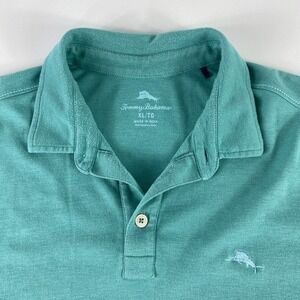 Tommy Bahama Polo Shirt Mens XL Teal Cotton Polyester Viscose Short Sleeve